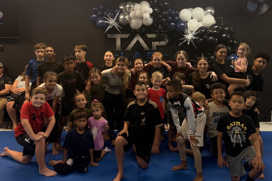 The Tap Lab kids and teens classes gathered on the mats